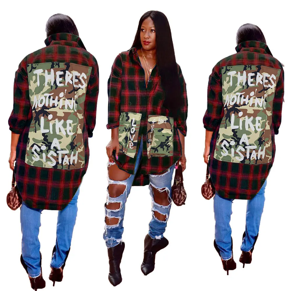 

91129-MX55 classic patch design plaid shirt dress for women sehe fashion