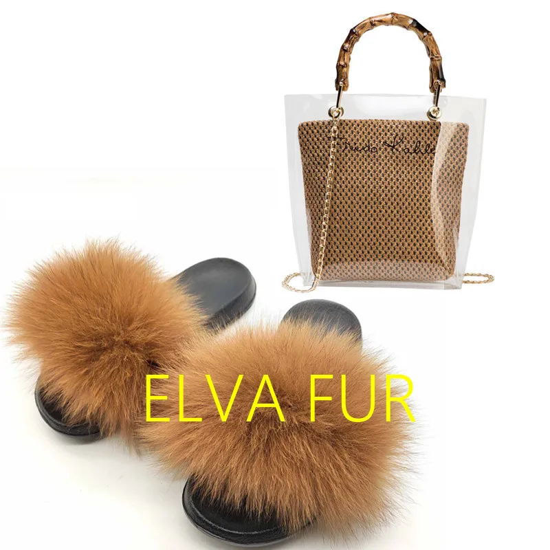 

2020 ELVA Women Handbags Solid Color Jelly Shoulder Bag Fur Slides Set, Colours