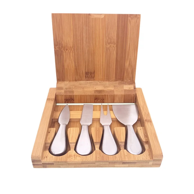 
Easy storage 4pcs cheese knife set in bamboo box 