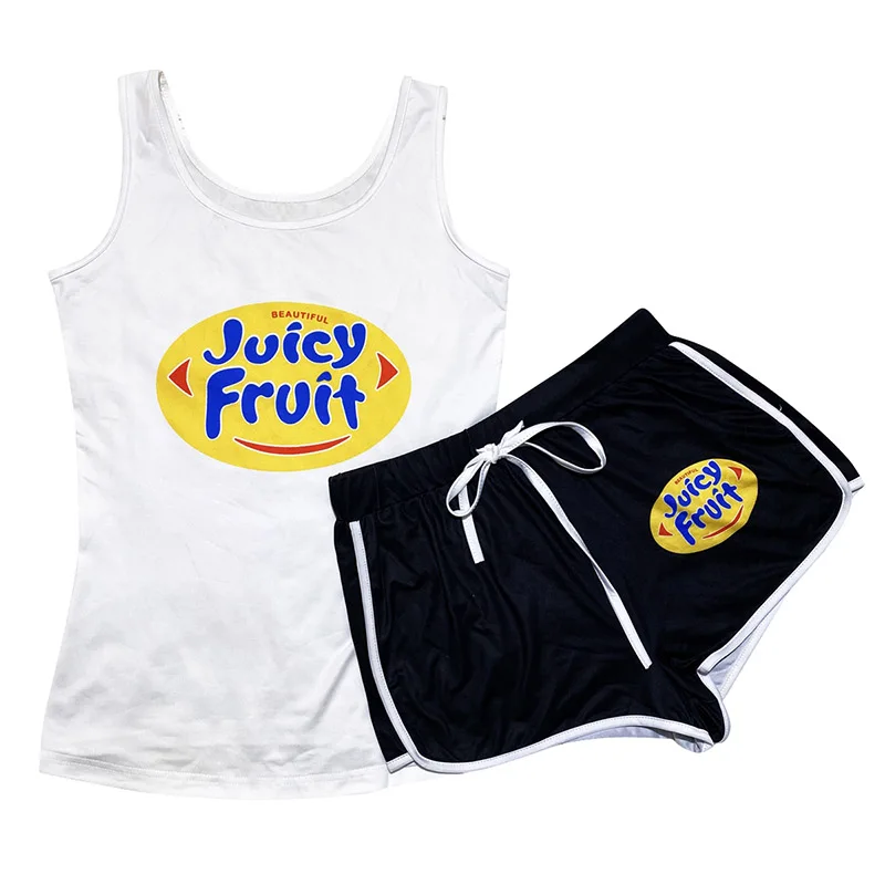 

2 piece sets summer women two pieces sexy clothing summer shorts and tank top sexy sports sets with logo, Picture