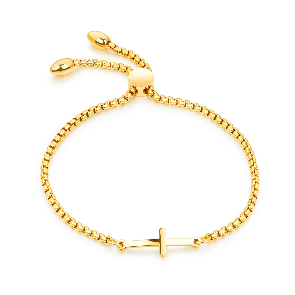 

Simple Adjustable Chain Stainless Steel Women Cross Bracelet Christian, Silver, 18k gold, rose gold
