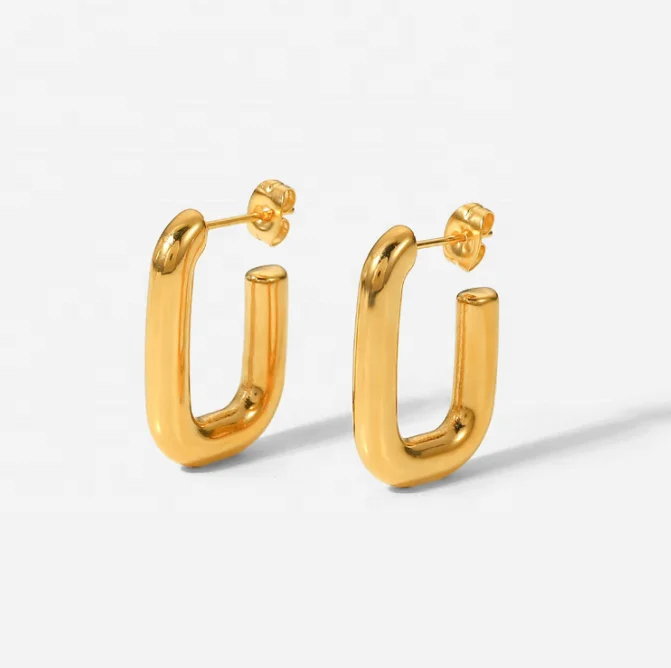

Fashion Geometric Hoops 18k Gold 316L Stainless Steel Hoop Earrings Luxury Jewelry Chunky CC Statement Earrings For Women G