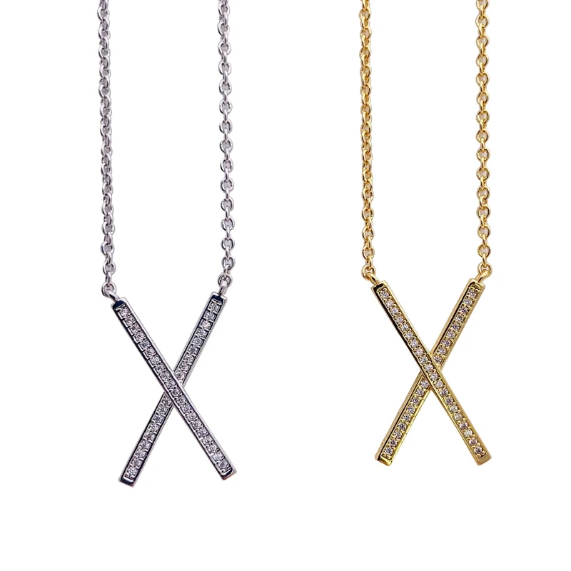 

Hot Sale Micro Zircon X Letter Necklace Gold Silver Plated Cross Necklace