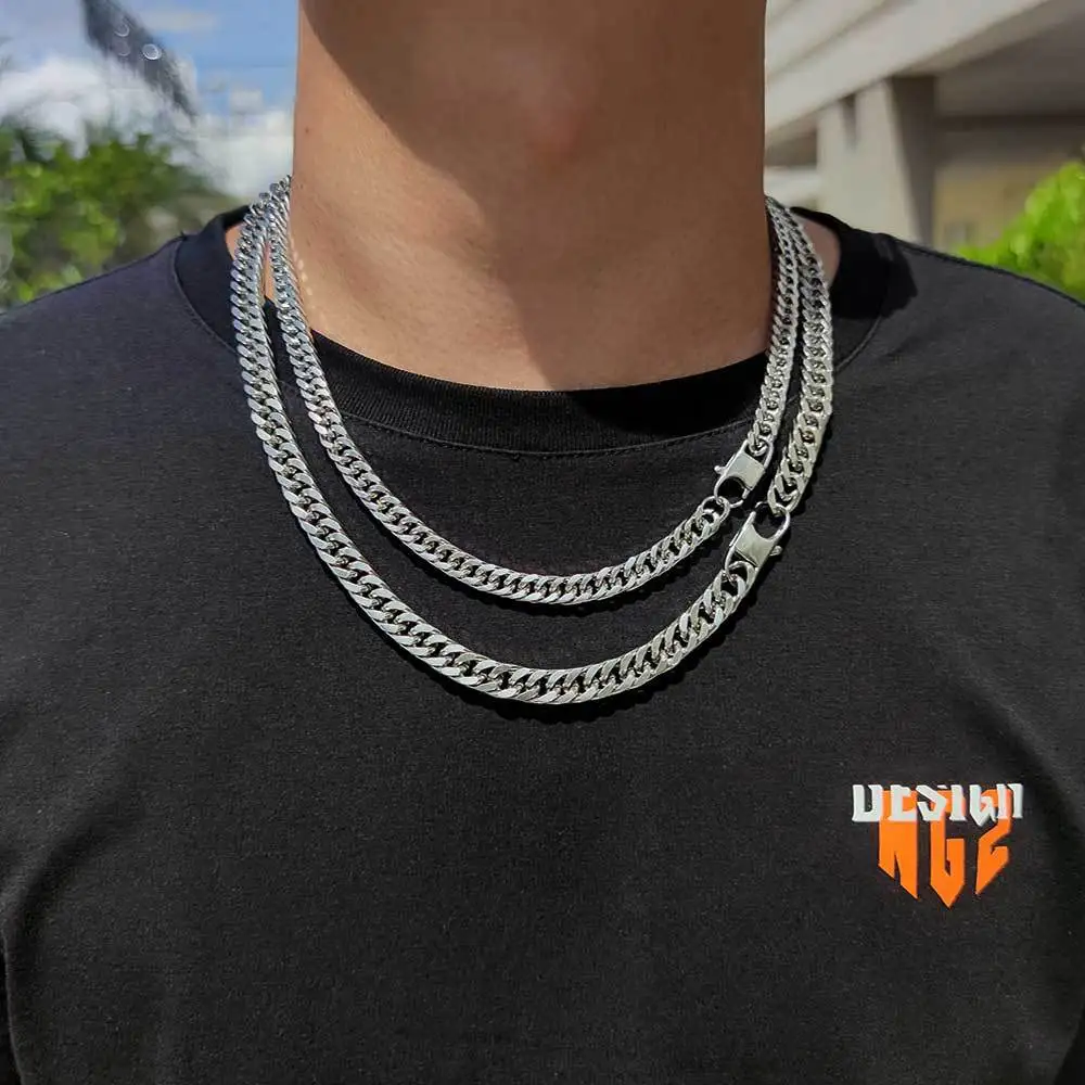

Hip Hop 7MM 8MM Stainless Steel Cuban Chain Necklace For Men Jewelry