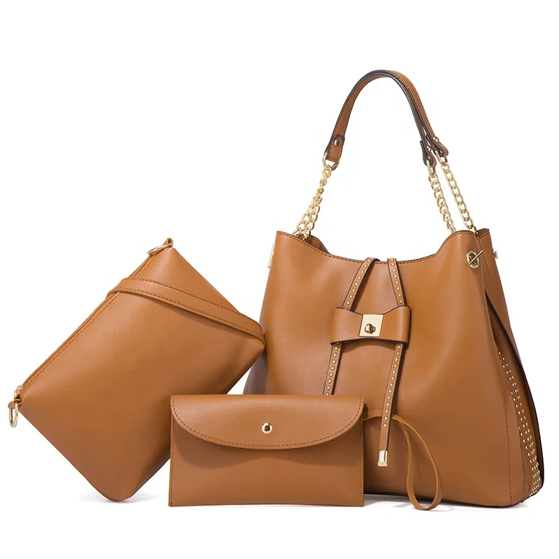

New Arrivals Fall And Winter High Quality Pu Leather Woman Tote Bag 3pcs Handbags Set For Women