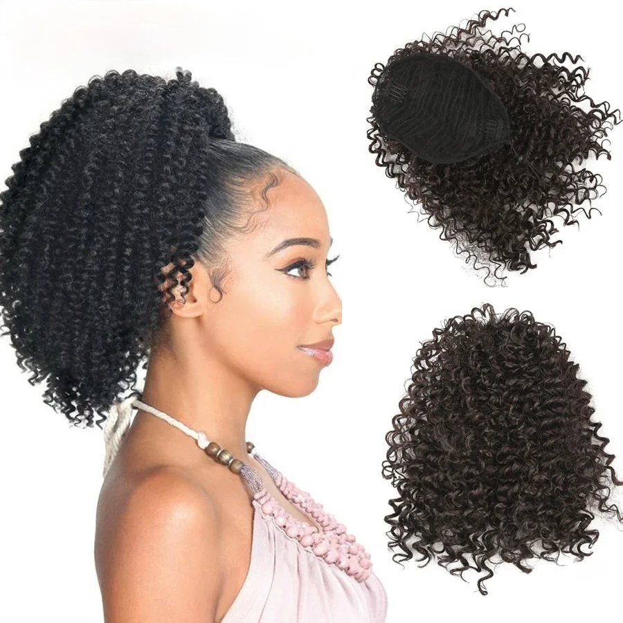 

Afro Curly Ponytail Clip In Hair Bun Hair Extension False Have Bract Braiding Hair