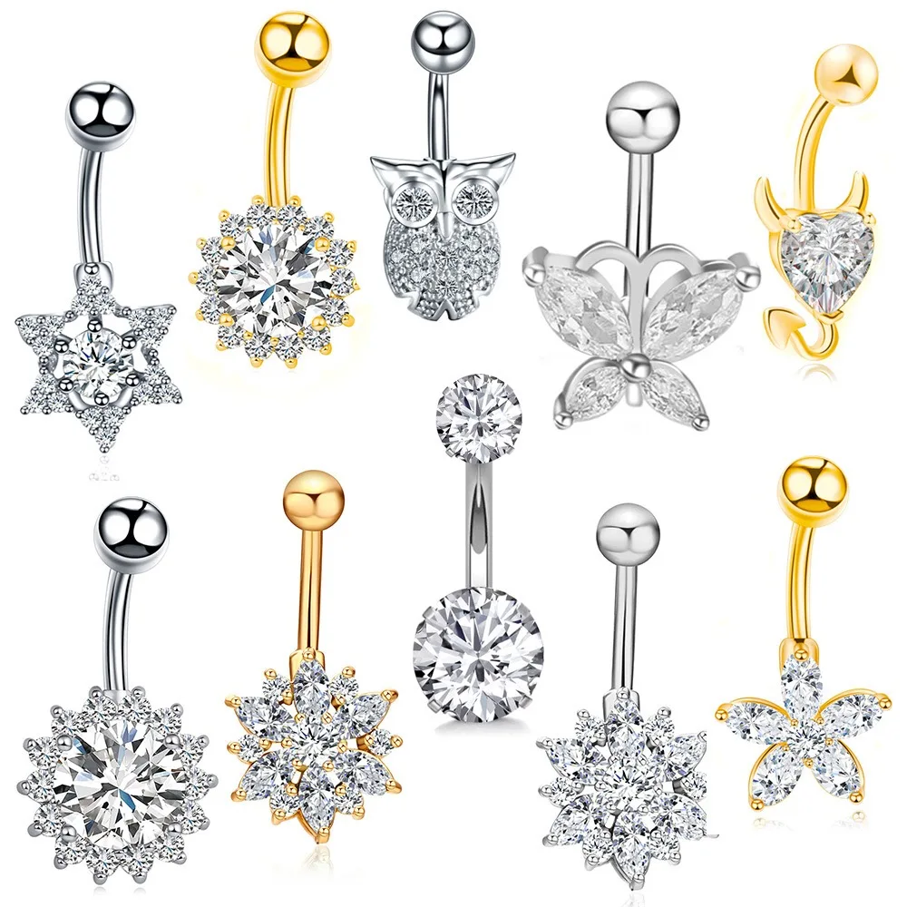 

Fashion Dangle Snowflake Navel Ring Clear Gem HEART Skull Skeleton Navel & Bell Button Rings Belly Ring Body, Piercing Jewelry