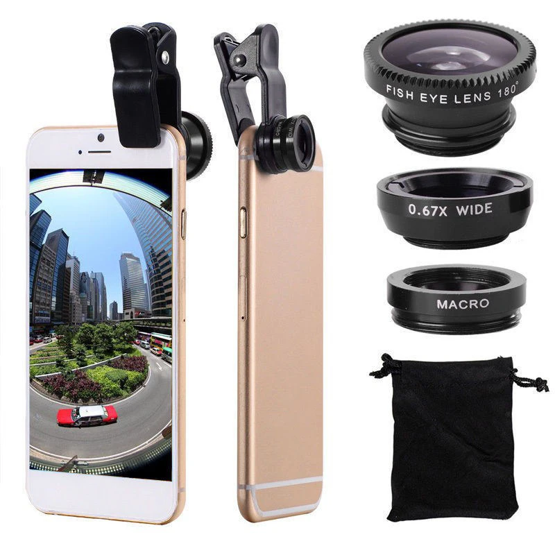

Brand Quality 180 Degree Fish Eye Lens+0.67X Wide Angle+10X Macro Lens Universal HD Mobile Phone Lens Kit for iPhone Android, Red/gold/silver/blue/black