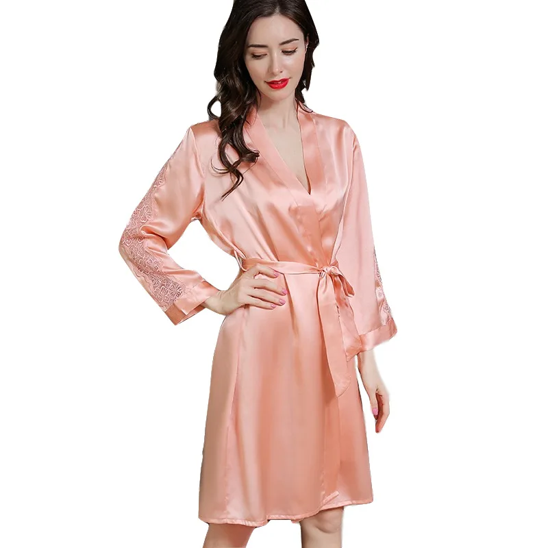 

2021 Silk pajamas women's two piece silk sexy suspender summer robe silk nightdress house wear