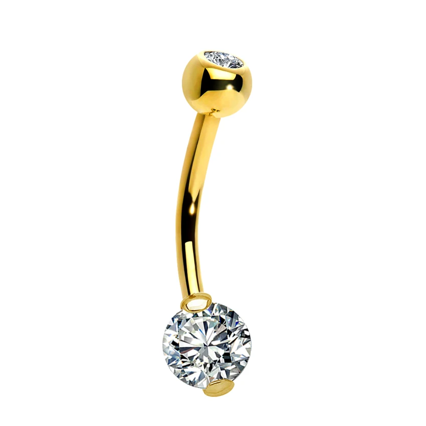 

2023 crystal 14K Solid Gold Yellow Gold Jeweled Fancy Flowers with CZ Stone Belly Ring Jewelry