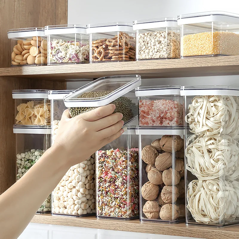 

Household Kitchen Plastic PET Transparent Nuts Beans Storage Jar Grain Organizer Airtight Food Container With Lids