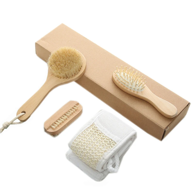 

Eco-friendly Premium Bath brush set exfoliating Wood Dry Bath Brush spa pumice stone bath shower set