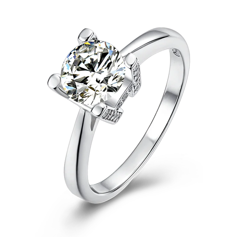 

925 Sterling Silver Round 1ct 6.5mm Moissanite Ring