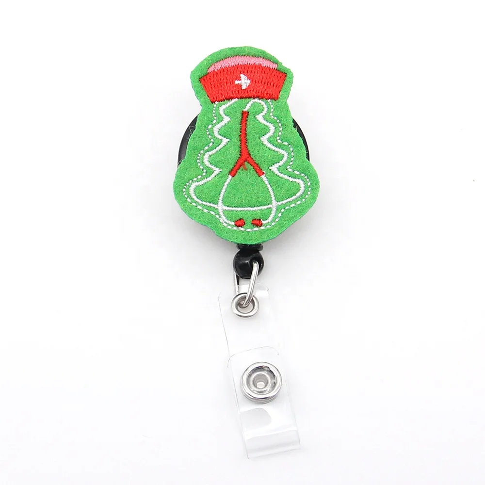 

free shipping Medical Gift Christmas Tree nursing nurse doctor felt Retractable Badge Holder reel accessories