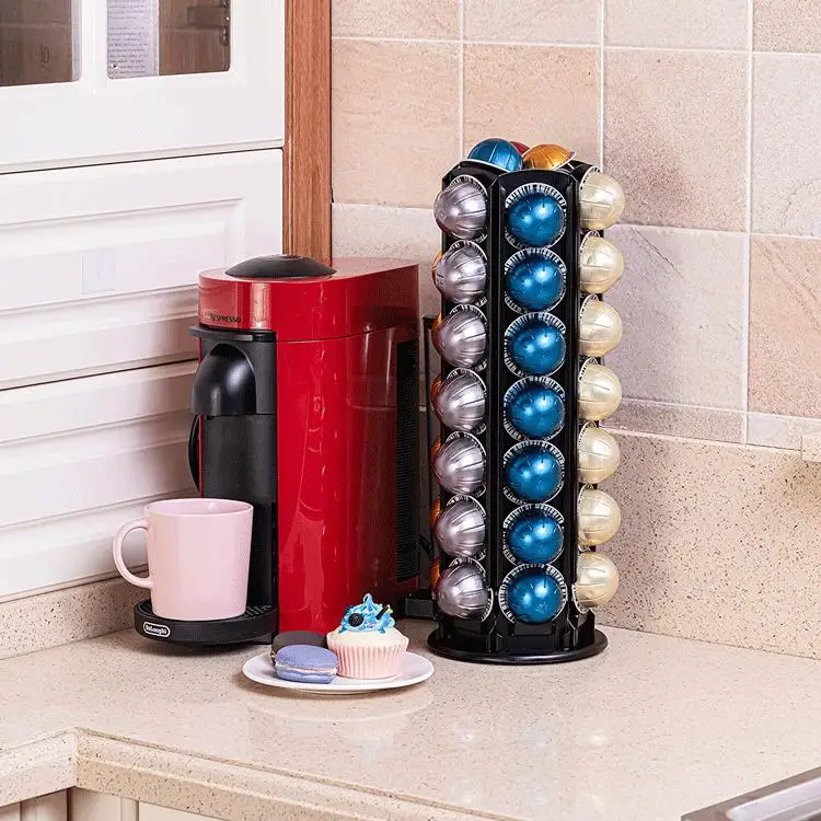 

E110 50pcs Rotating Coffee Pod Storage Holder Rack Home Coffee Capsule Display Rack Nespresso Rotatable Coffee Capsule Rack, Black