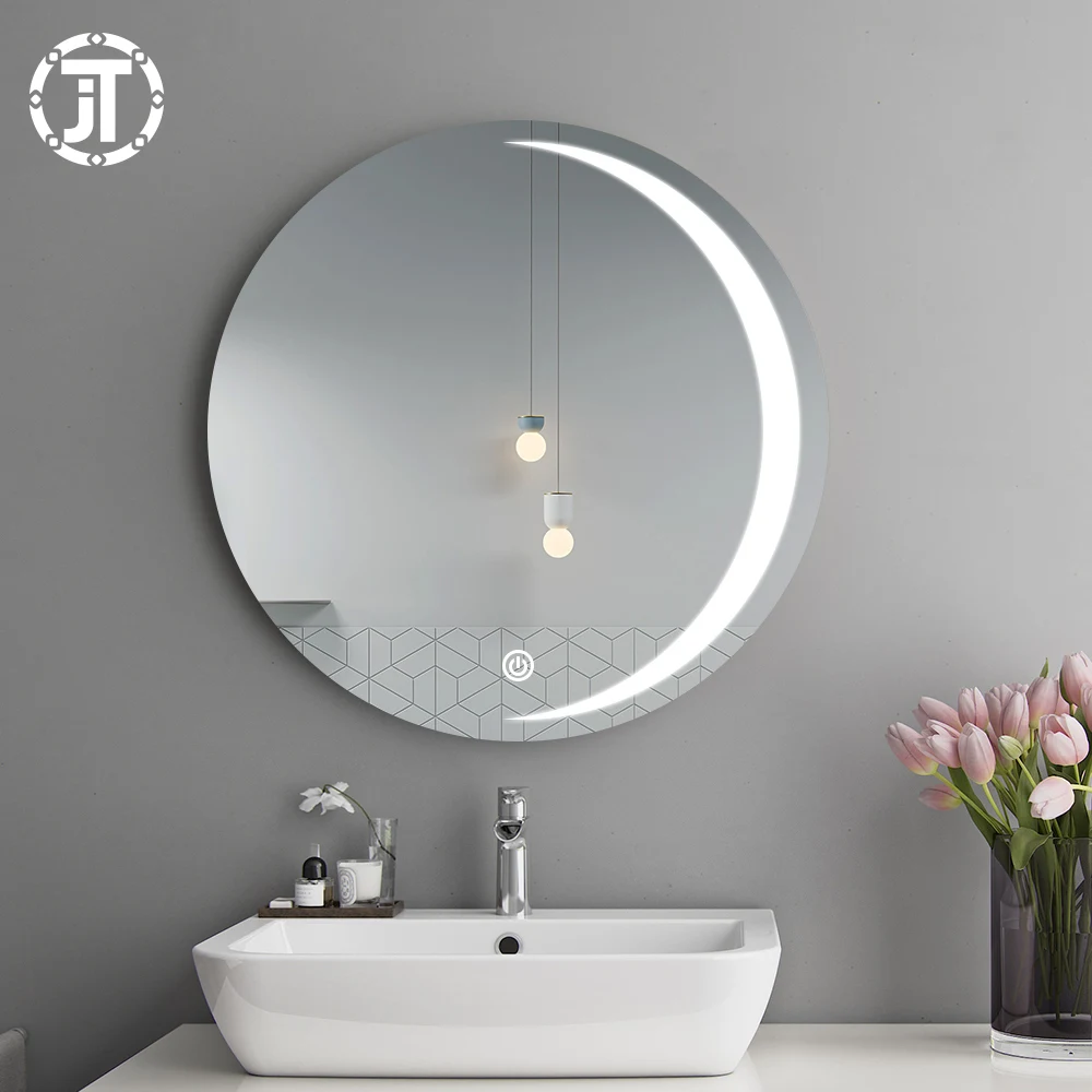 Wholesale Round Wall Mount Decorative Modern Silver Mirror Makeup Vanity LED Smart Mirror with Touch Switch