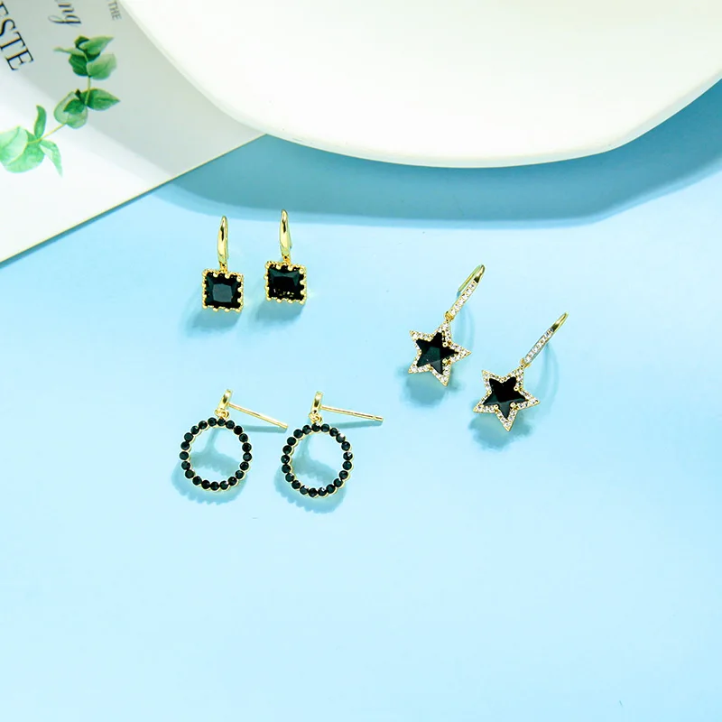 

me0505 New Designer Star Square Circle Round Crystal Copper Stud Fish Hook Women Delicate Fashion Bling Earrings 2020 Jewelry
