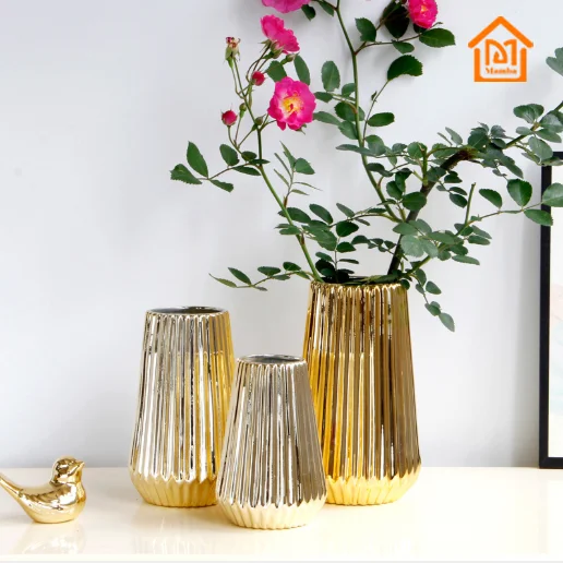 

Modern Decor Hotel Vases for Home decor gold Flower pot Pottery Houseware Wedding Decor Vase ceramic vase, Golden