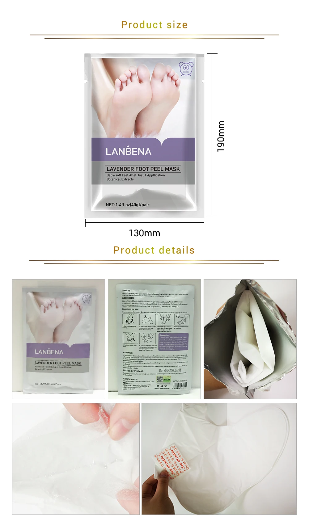 LANBENA Lavender Exfoliating Foot Peel Mask Foot Nourishing Spa Remove Deal Skin Foot Mask
