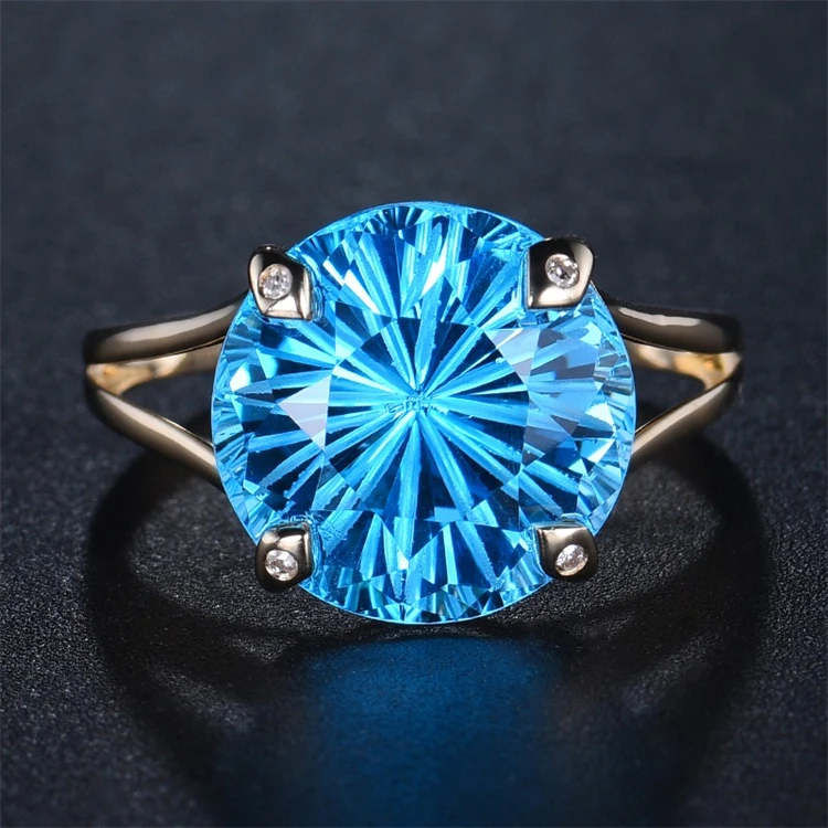 

SGARIT high end fine jewelry wholesale price wedding ring natural gemstone 7.86ct genuine Swiss blue topaz ring 18k gold