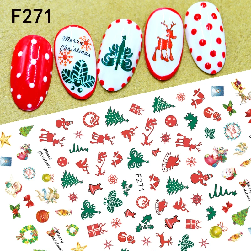 

2020 Christmas nail decoration Sky Snowflakes Bell Snowman Tree Candy Elk Nail Art Sticker Acrylic DIY Nail Decorations, As image show