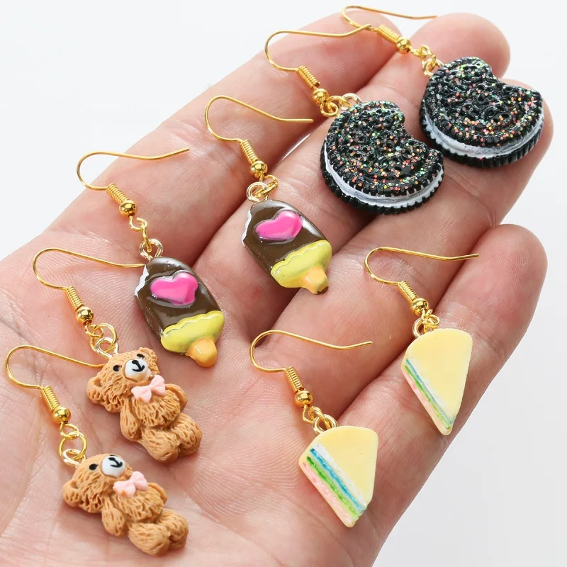 

Fashion Lovely Simulation Food Resin Pendant Earring Cute Girls Gift Resin Bear Ice Cream Charms Earring DIY Handmade Ear Hook