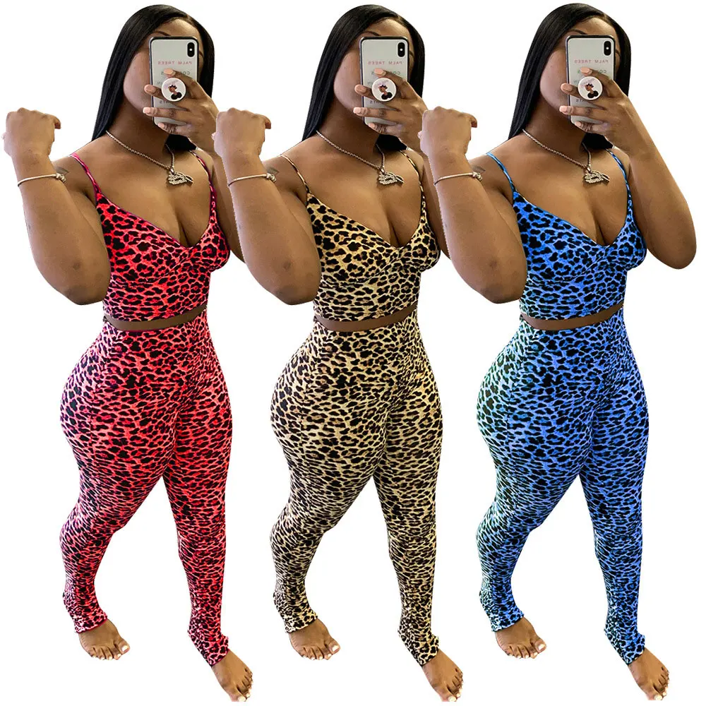 

20530-MX68 leopard print summer spaghetti strap jumpsuits women 2020 sehe fashion