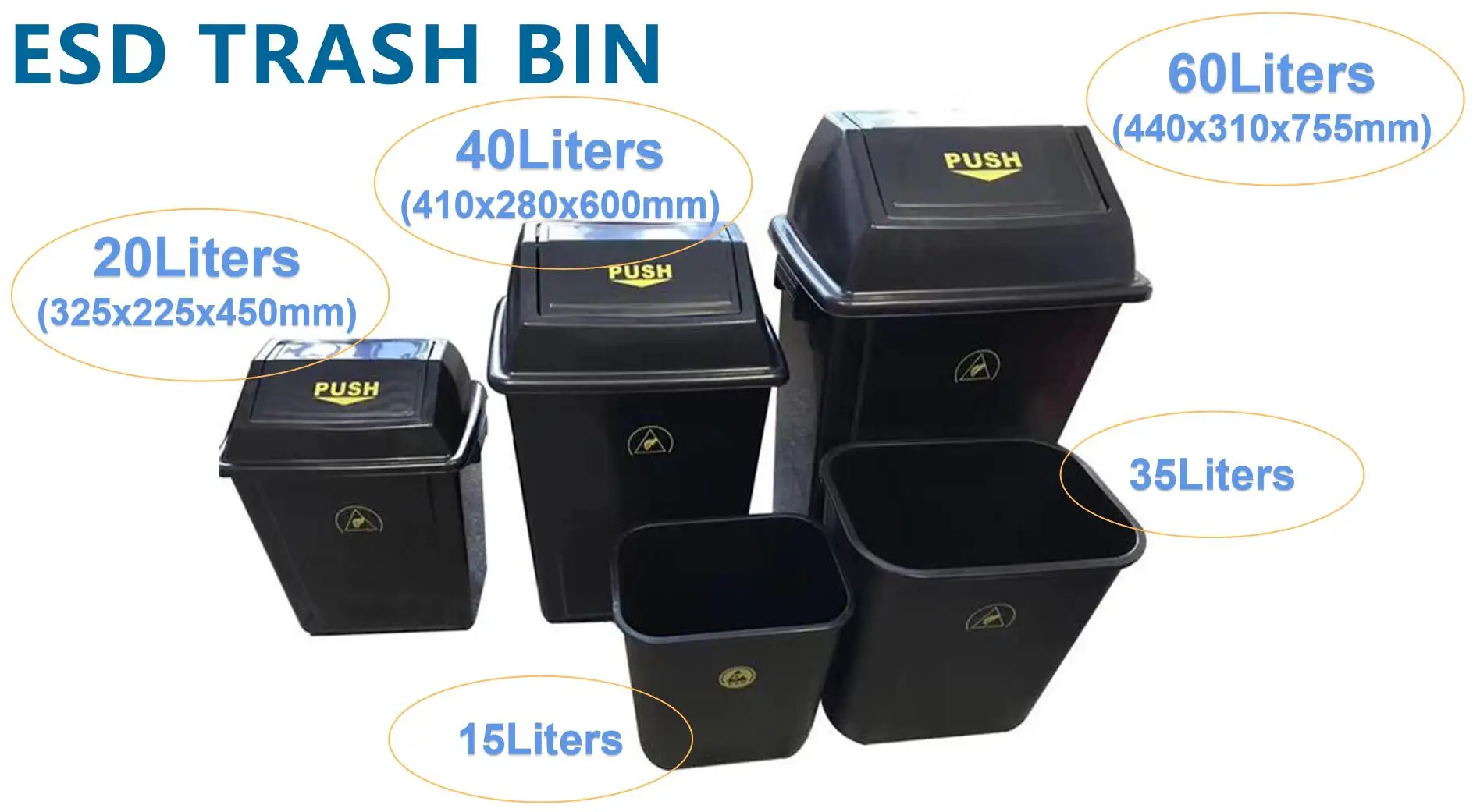 Iso Certified Pp Material Black Durable Permanent Esd Anti Static Waste