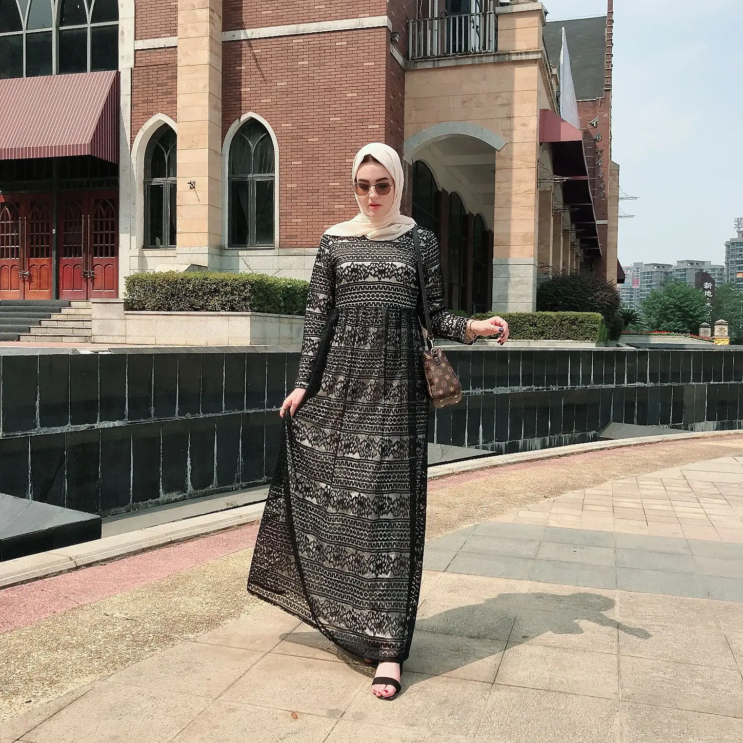 

High quality wedding dresses lace black turkish dubai muslim dress