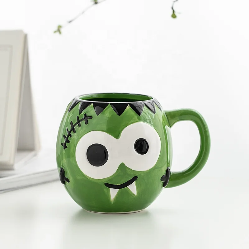 

700ml mugs glaze porcelain green color wholesale ceramic custom oem cafe coffee halloween mug, Customized color