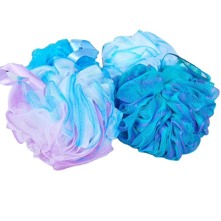 

New Hot Sale 75g Natural Eco Friendly Super Soft Exfoliating Assorted Colors Bath Loofah Ball Sponge Flower