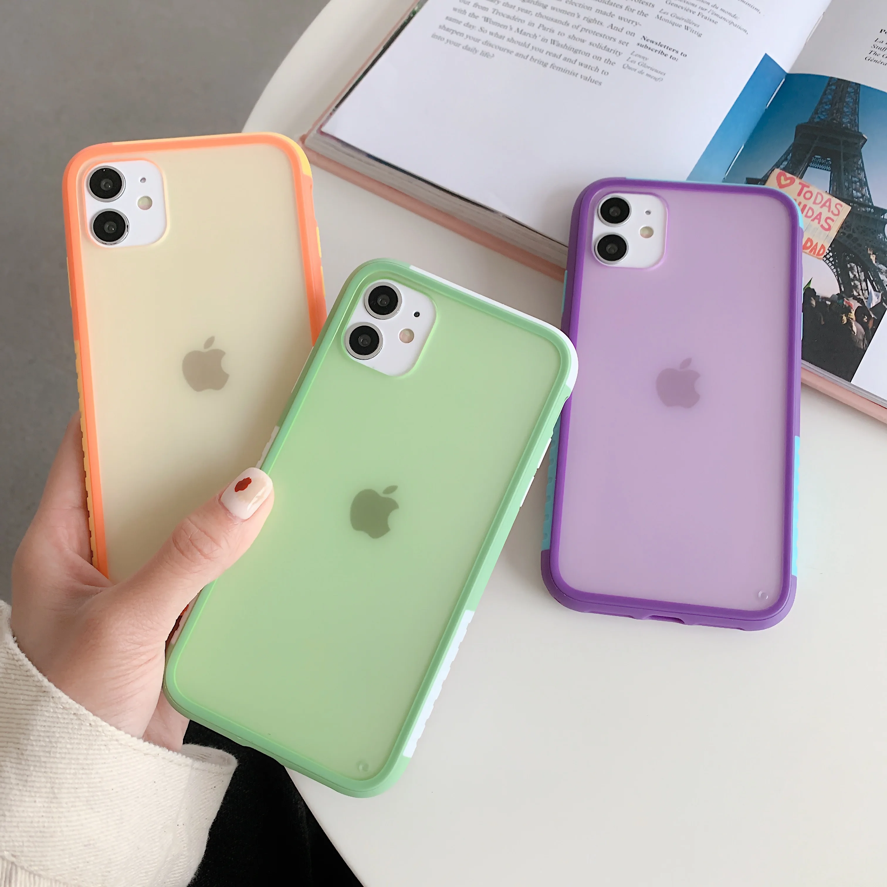 

shockproof tpu colorful transparent PC hard back cover phone case for iphone 11 hard case, Black, blue, purple,orange, green