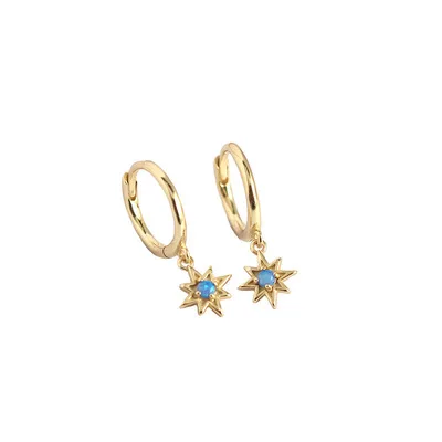 

Fashion Geometric French Style Woman Girl Earring Party Jewelry 925 Sterling Silver Zircon Flower Short Drop Earring, Gold silver