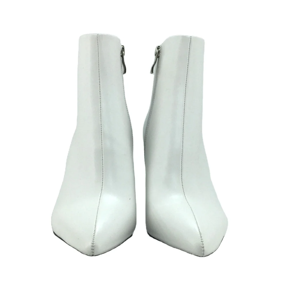 

Ladies Winter Boots 2021 Stiletto Heel Ankle Pu Leather White Chelsea Shoes Black Half Ladies Fashion Boots Women