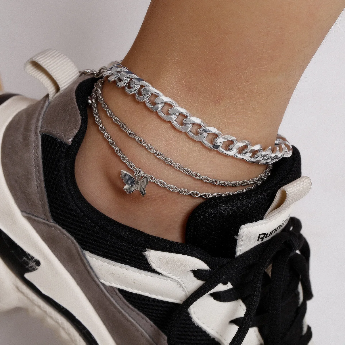 

2020 New Fashion Boho Simple Gold Silver Color Butterfly Anklets Multi Layered Twisted Chain Ankle Bracelet For Women