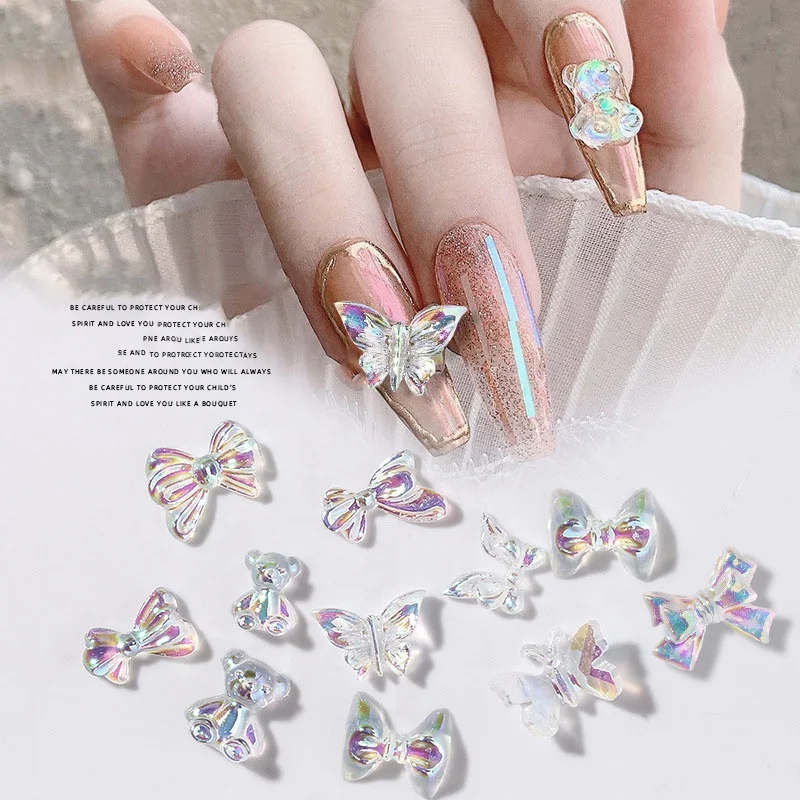 

Paso Sico Lovely Cute Butterfly Bow Nail Art Decoration Resin Nails Tools Glitter Clear Shimmer Nail Charms Drill for Designer