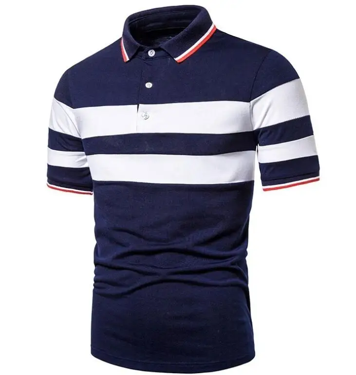 Men Summer Stripe Polo Shirt Short Sleeve T-shirt Lapel Collar Business Youth Popular Male Tops Casual T-shirt