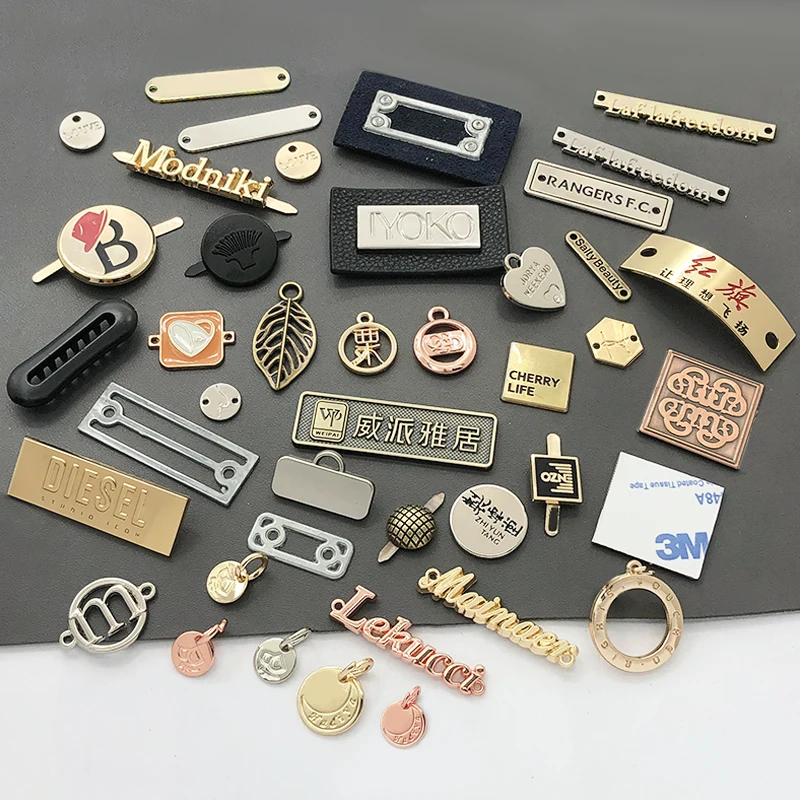 Wholesale Custom Private Metal Label Clothing Tags Sewing Metal logo Label for Clothes Garment Handbag Swimwear