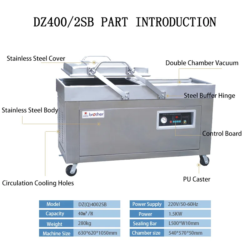 Brother Industrial Double Chamber Vacuum Sealer Commercial Food Meat