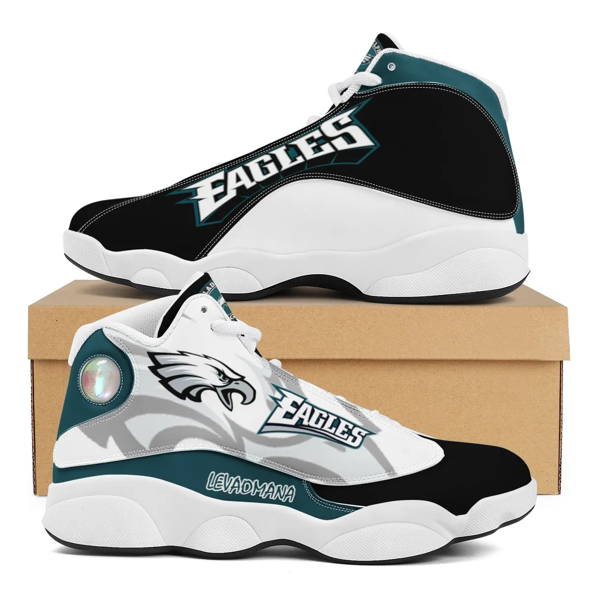 

Wholesale NFL Eagles Custom Name Print Logo Design Sport Fashion Sport Sneakers Unisex Breathable Football Team Casual Shoes