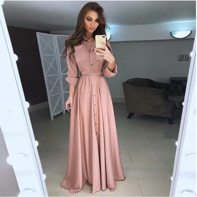 

Wholesale Fashion Women Long Sleeve High Quality Spring Autumn Slim Botton Maxi Party Dress