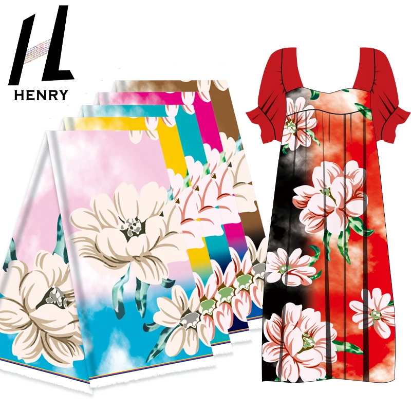 

Henry Beautiful Tie-Dye New Style Multi-Colored Polyester Big Flower Print Fabric For Mumu Dresses