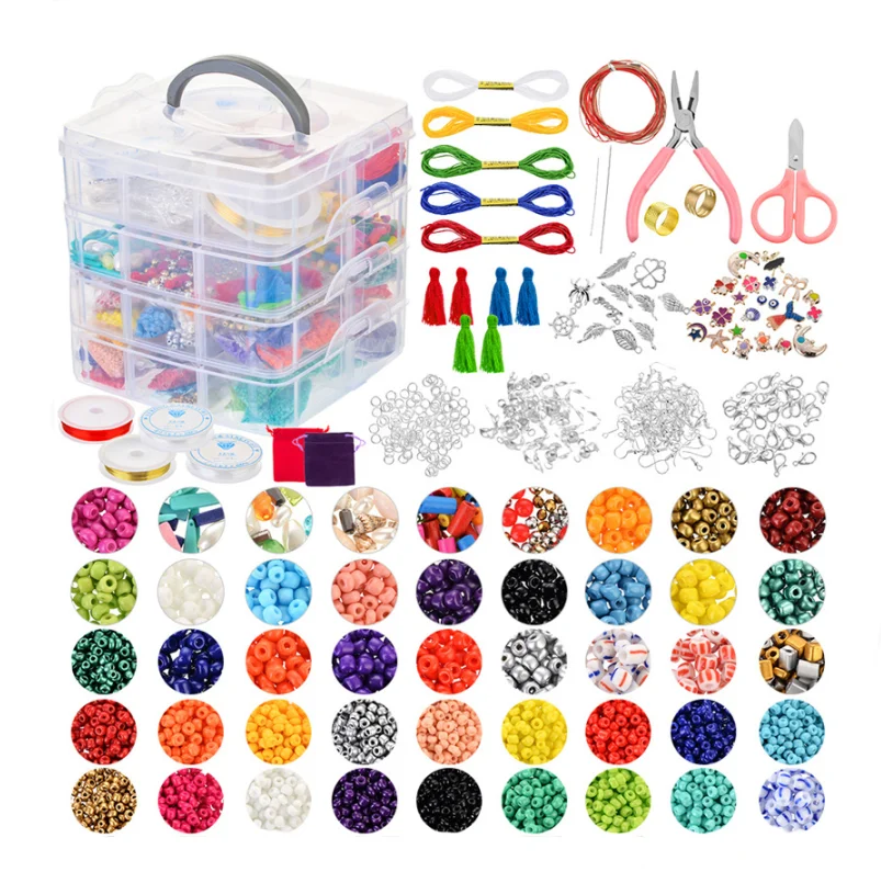 

Hobbyworker Creativity 4-layer Czech Seed Bead Jewelry Making Set for Kids Women Handmade DIY Bracelet Necklace J0108, Colors