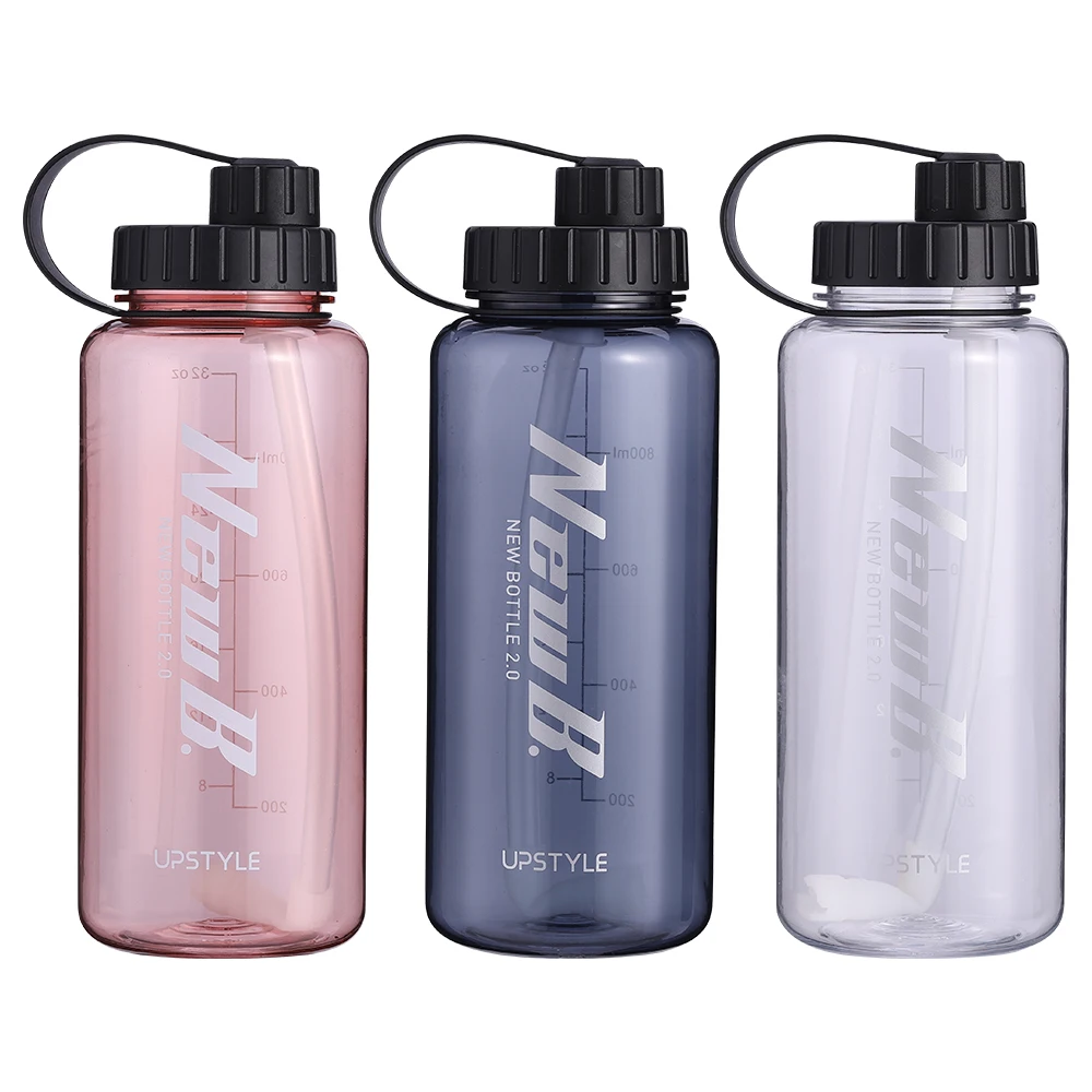 

Customizable 1litre large capacity frosted/transparent plastic water bottle unique portable for outdoor travel, 2 colors