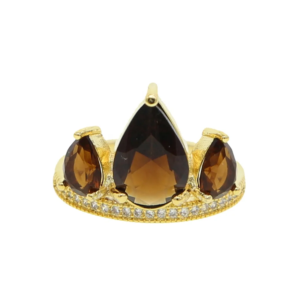 

Gold filled three stone design Tear drop cubic zirconia cz exaggerated women finger ring
