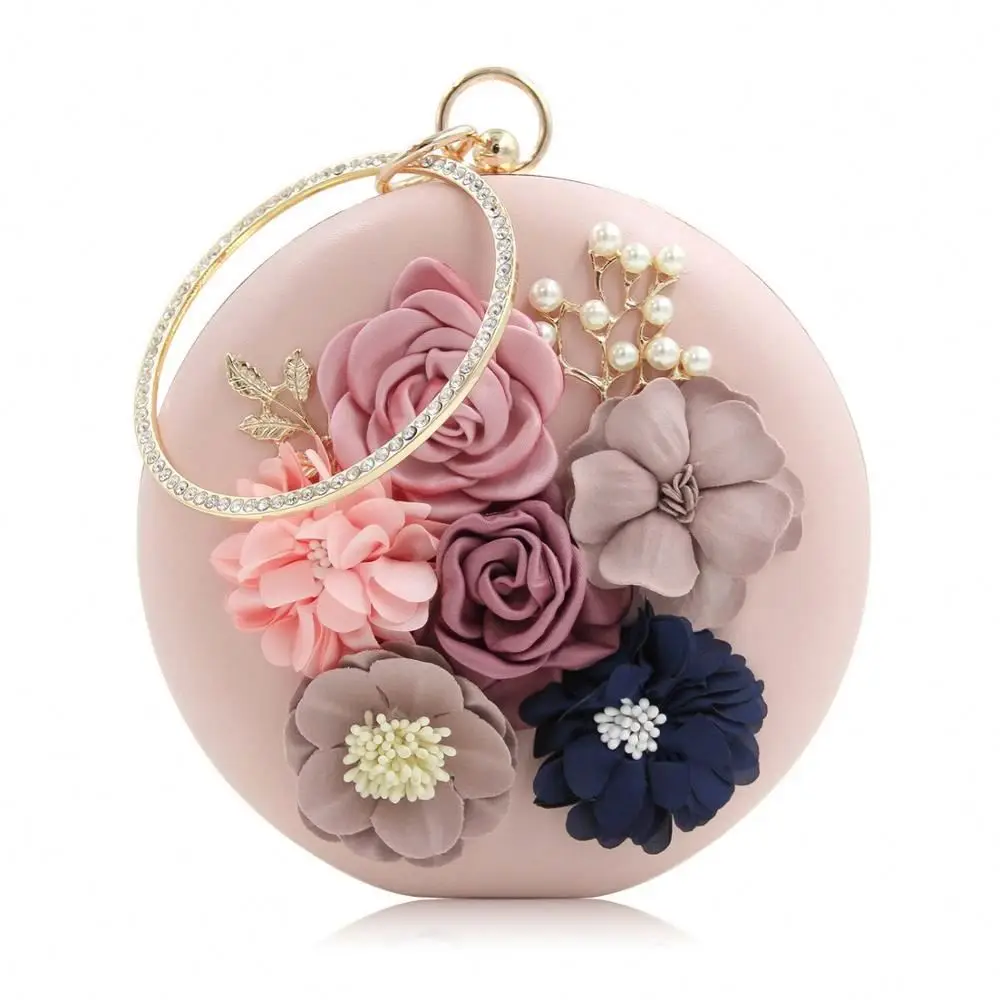 

New style round flower hand-made flowers Dinner evening shoulder party clutch bag, As the pic shown