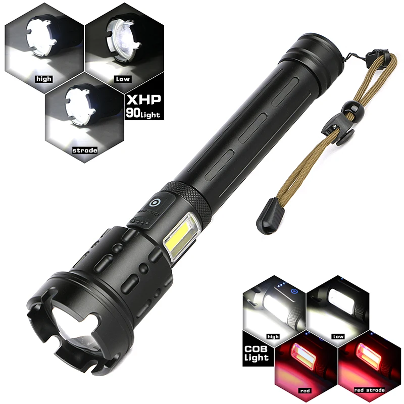 High Lumen Xhp90 Flashlight Usb Rechargeable P90.2 Cob Led Flashlights