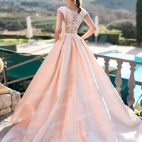 

Custom Latest New Elegant Cap Sleeve A Line Satin Wedding Gown Dresses