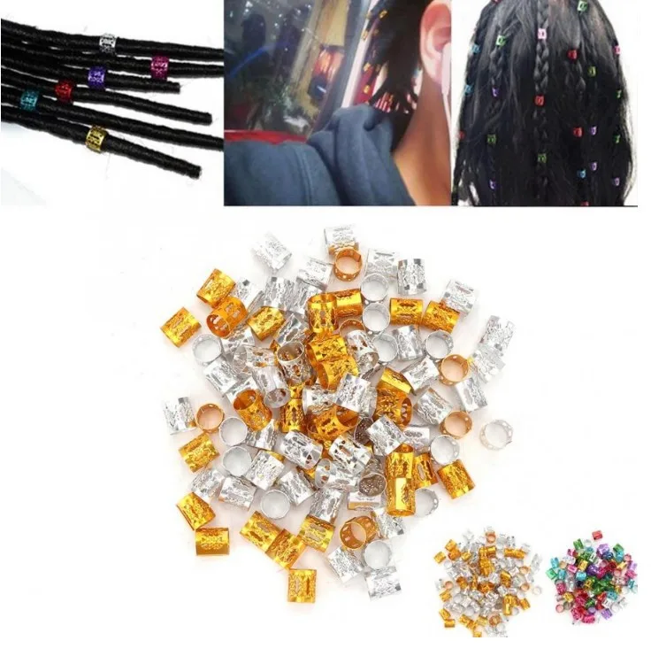 

100pcs Adjustable Hair Braids Dreadlock Beads Adjustable Hair Braid Rings Cuff Clips Tubes, Gold