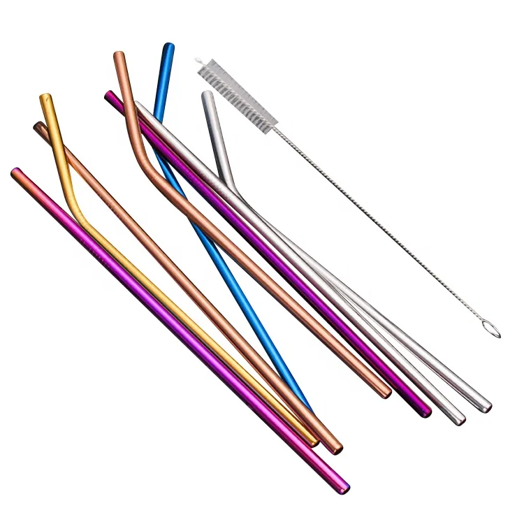 

Wholesale Eco Friendly Reusable  Bend 304 Steel Stainless Drinking Straws, Silver/gold/rose gold/rainbow/black/blue/purple